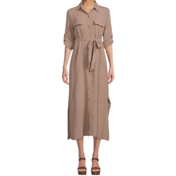 Max Studio Dresses & Skirts - Max Studio Tab-Sleeve Tie-Waist Shirtdress